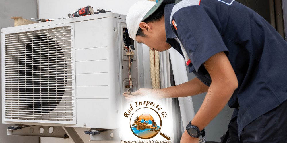 Home inspector evaluating outdoor air conditioning unit during HVAC inspection in San Antonio TX