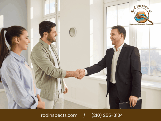 Home inspector meeting clients during a home inspection consultation in San Antonio TX