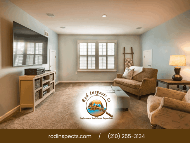 Living room interior inspected by Rod Inspects for older homes in San Antonio TX