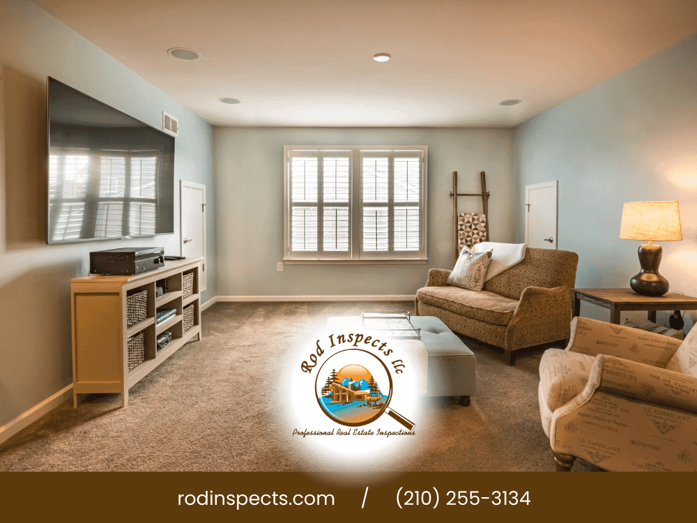 Living room interior inspected by Rod Inspects for older homes in San Antonio TX