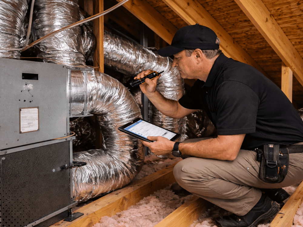 san antonio home inspection inspector reviewing hvac system during new construction inspection