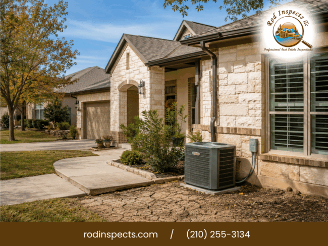 San Antonio TX home inspection findings showing foundation, HVAC, drainage, attic insulation, and exterior components
